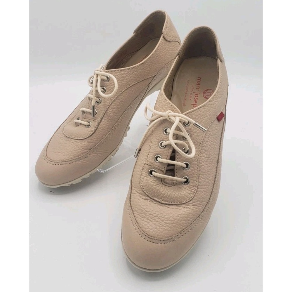 Marc Joseph Hampton Golf Shoes Blush Beige Size 7 Pebbled Leather Lace Up Brazil
